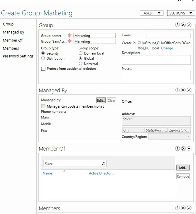 Creating a Group with ADAC