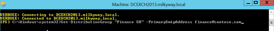 Set Primary E-mail address via via Set-DistributionGroup