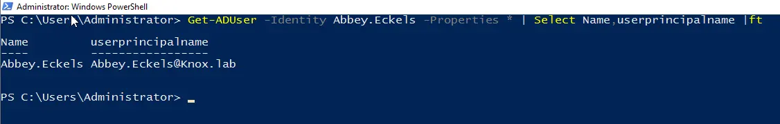Get-ADUser Userprincipalname