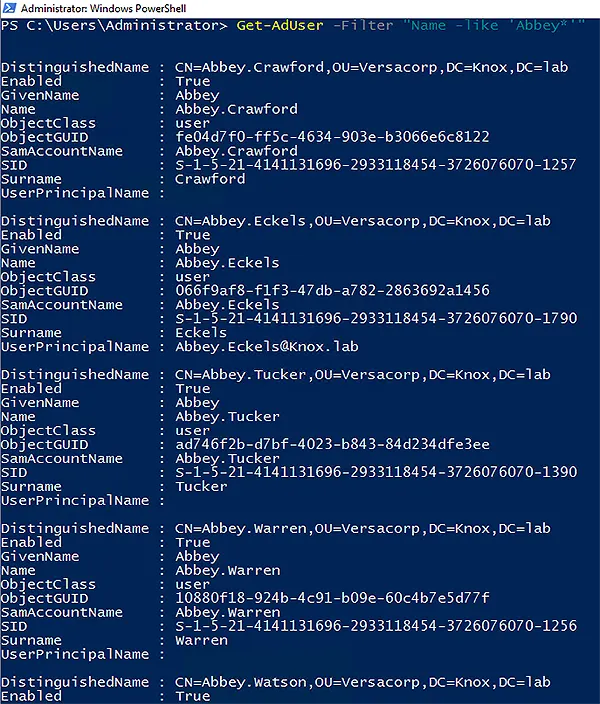 Get-ADUser Name Like