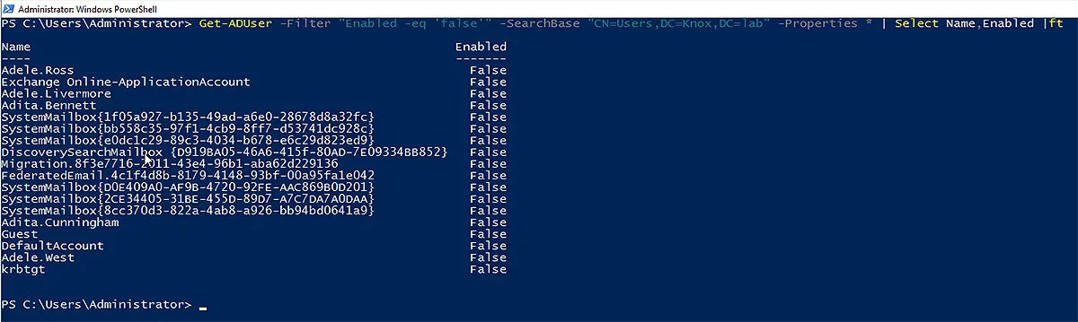Get-ADUser Disabled