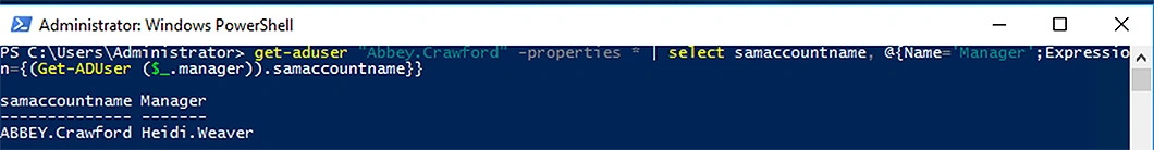 Get Manager of a Particular User via Get-ADUser -Properties