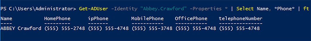 Display Attributes in the Form of a Table via Get-ADUser -Properties