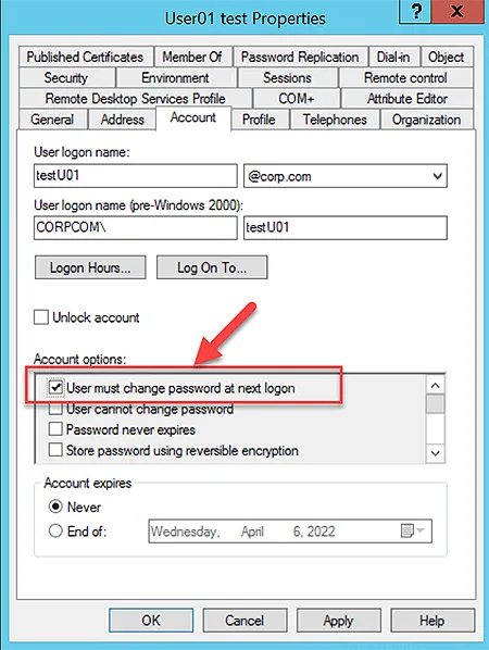 Force Active Directory Users to Change Password at Next Logon