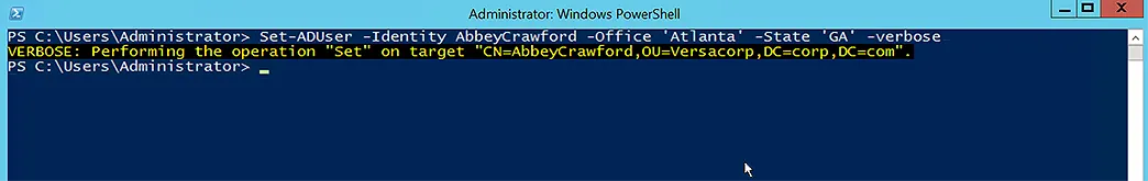 Change the Office and State AD Attributes via Set-ADUser