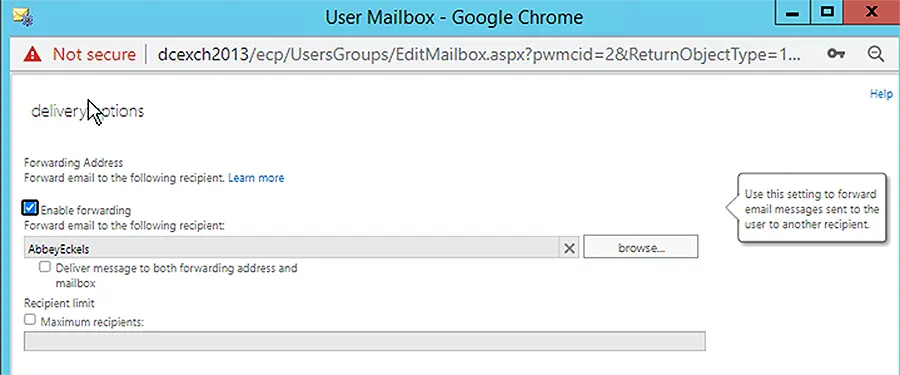 Setting Forwarding Address for a Mailbox