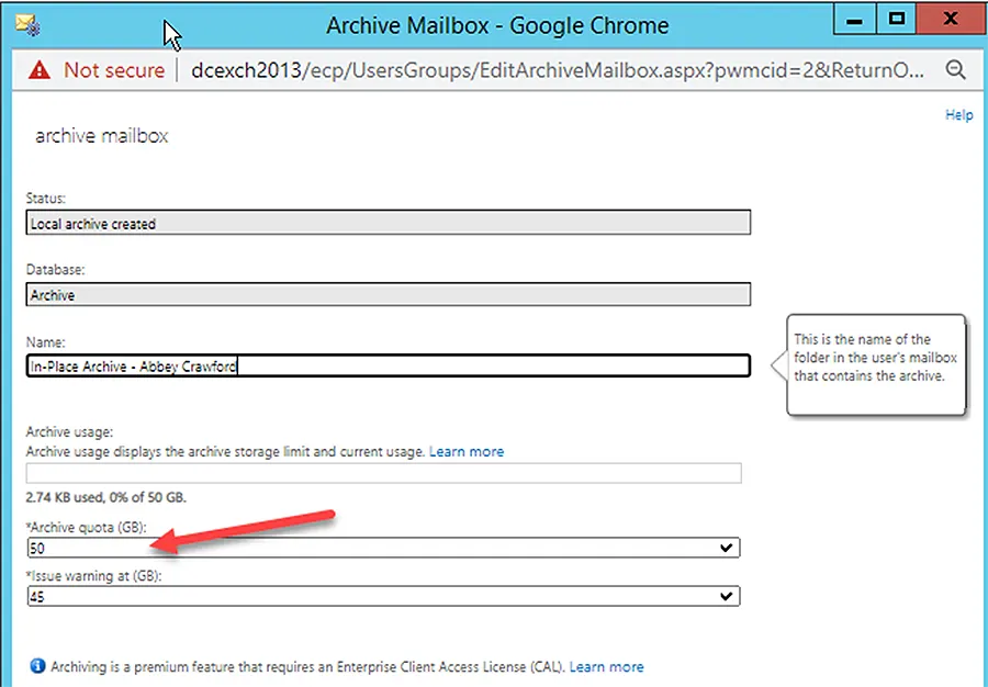 Set Up Archive Quota for a Mailbox
