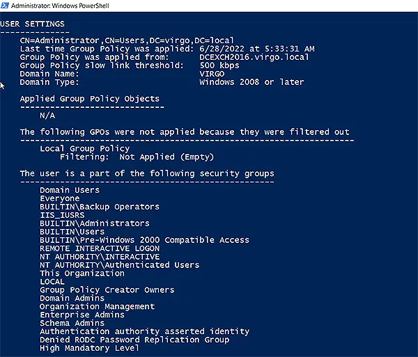 Using the GPResult Cmdlet as Logged-on User via Get-ADPrincipalGroupMembership Cmdlet