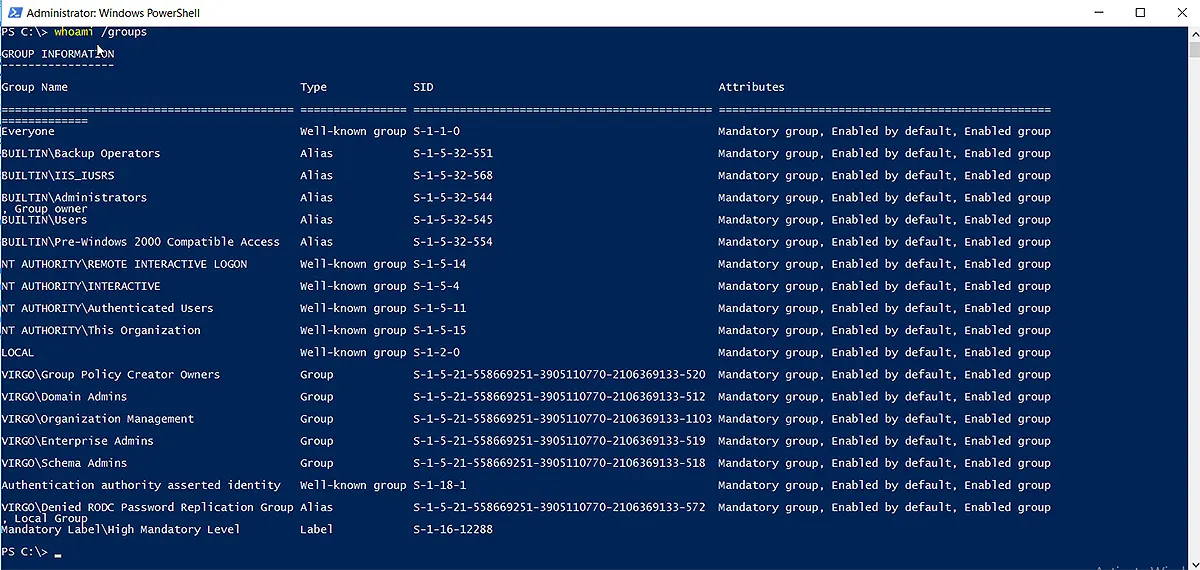 Using the Whoami Cmdlet for the Logged-on User via Get-ADPrincipalGroupMemberships