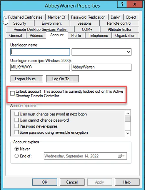 Unlocking an Account while Resetting its Password
