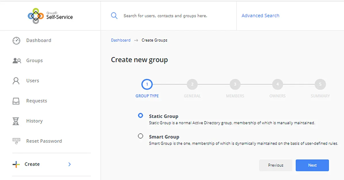 Create a Group using the Self-Service Portal